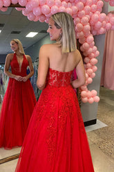 A LIne Red Halter Lace Prom Dress UK with Beaded Applique